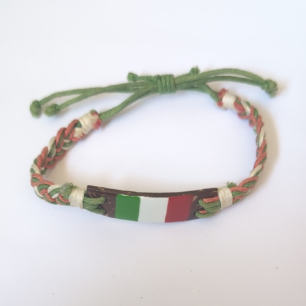 Green and Red Braided Bracelet with Flag‎ Design